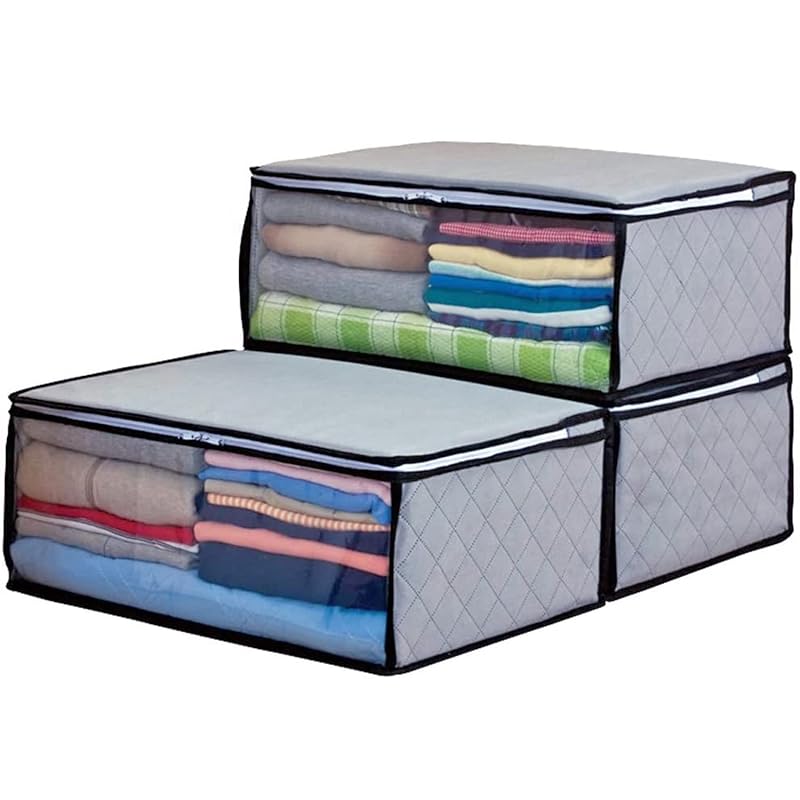Astro Activated Carbon Deodorizing Clothing Storage Cases, Set of 3, Gray. Deodorizes and stores clothes using the power of activated carbon. Made of