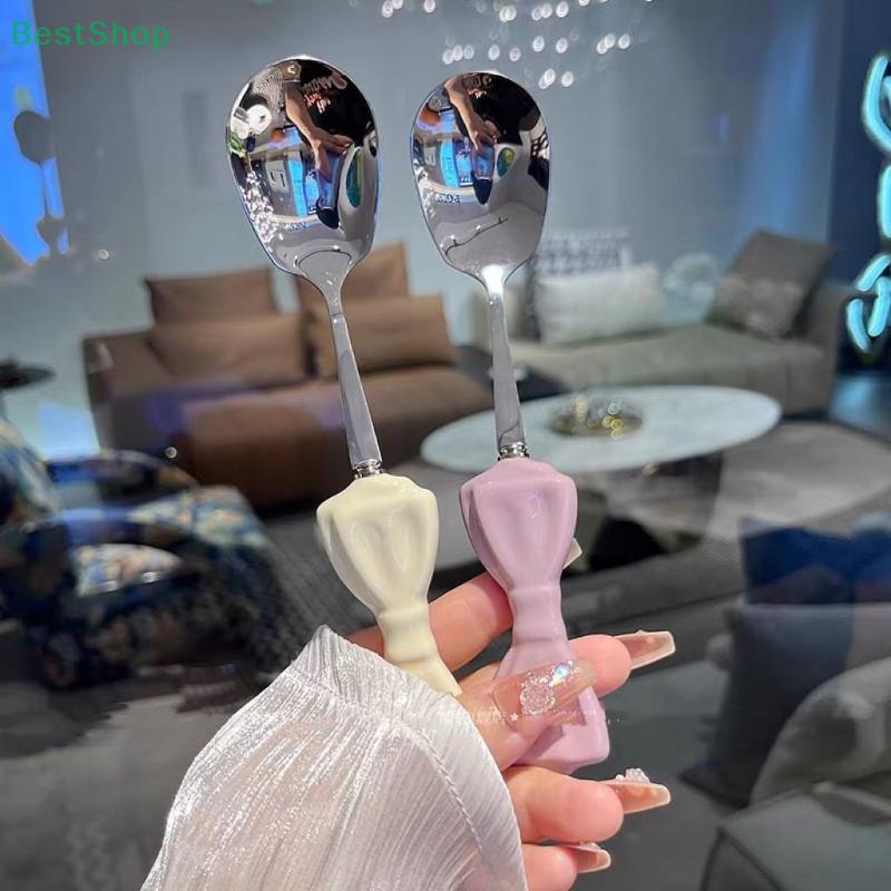 Pink Bowknot Handle Stainless Steel Spoon, Fork, And Chopsticks Set-Cute Dessert Spoons, Colorful Tableware for Coffee, Tea