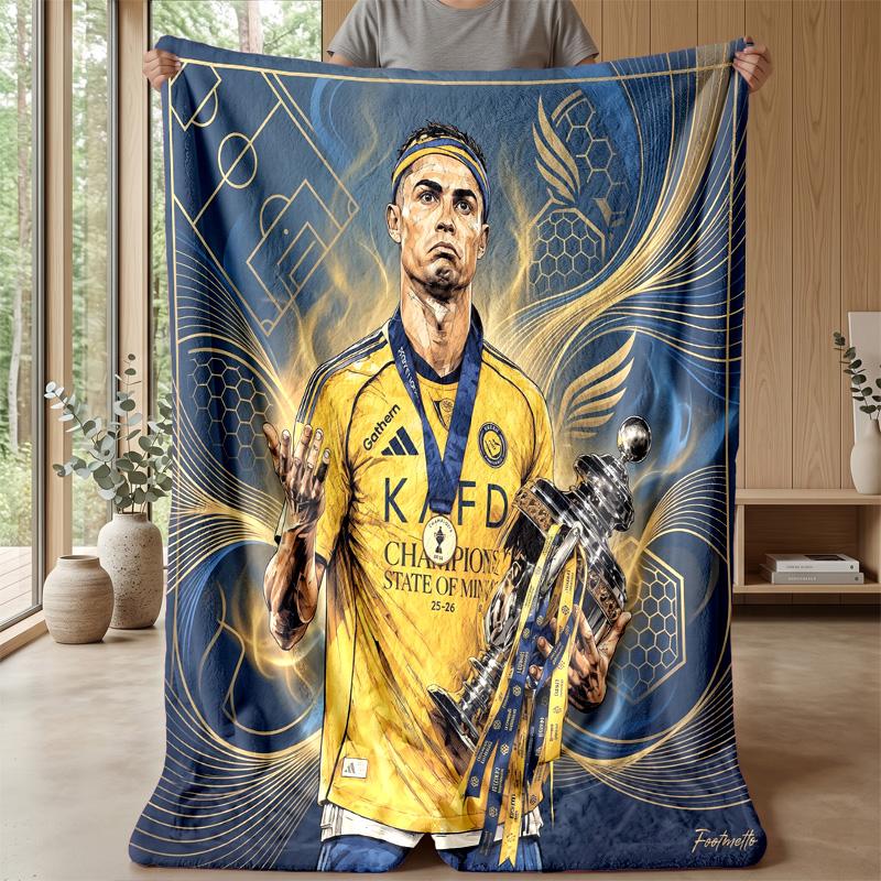 Cristiano Ronaldo Printed Flannel Blanket Skin Friendly Warm Decorative Throw for Indoor Couch Bed Daily Use
