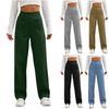 Women High Waist Casual Straight Leg Business Work Pants with Multiple Pockets Button Elastic