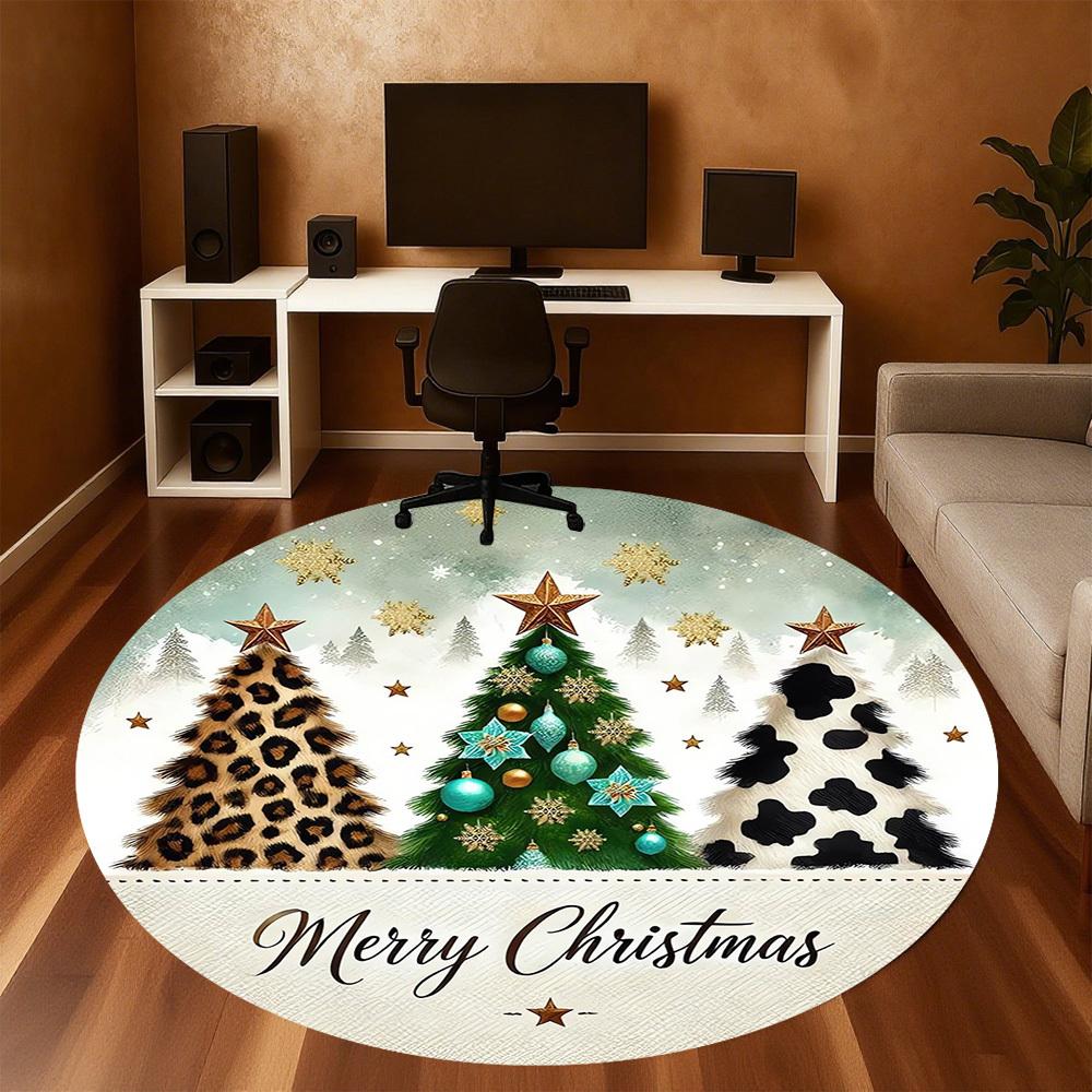 1pc Christmas tree Round Chair mat Area Rug - Non-Slip, Floor Mat for Office, Bedroom, home decor Christmas Gift-1002357