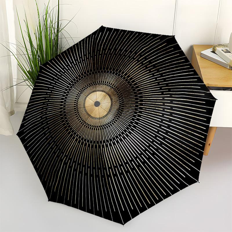 

1pc Sunburst Pattern Automatic Umbrella - Stylish, Durable, with 8-Rib Manual Open Design, Elegant Black Handleyy250920112