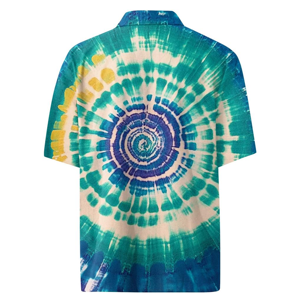 Men's Fashion Loose Tie-Dye Printed Short Sleeve Beach Shirt