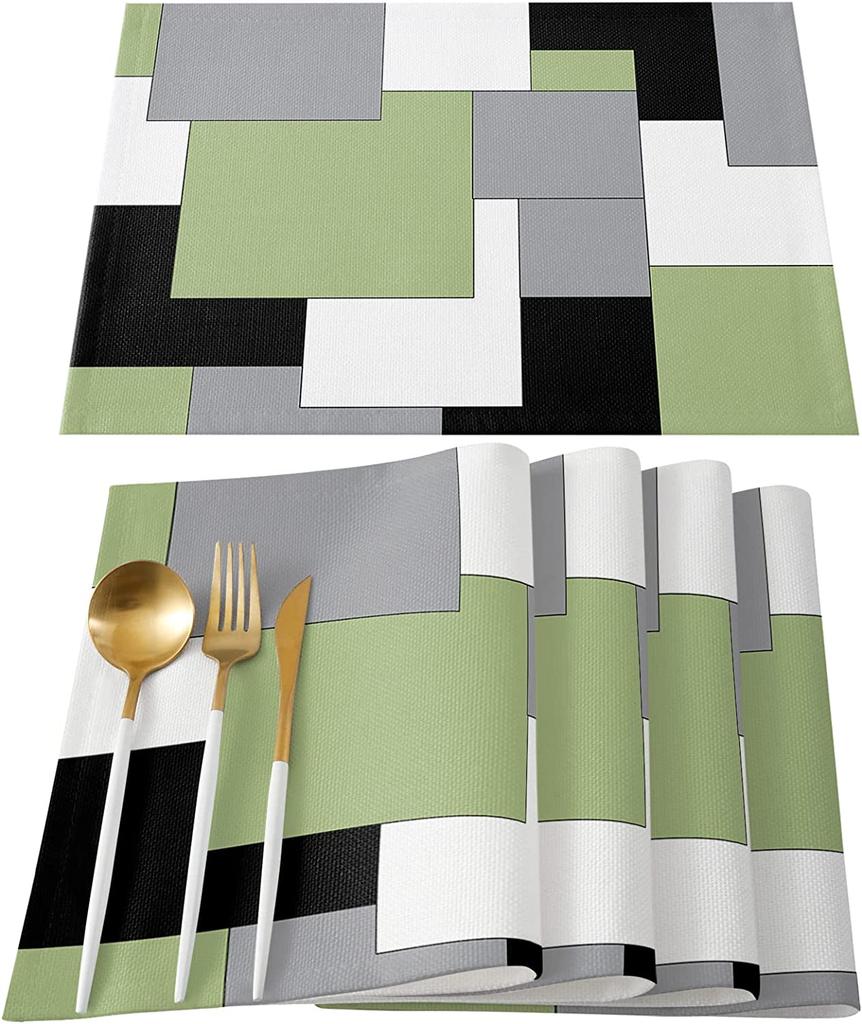 Room Decor  Dining Table Decor  Abstract Art Patchwork Purple Black Grey Kitchen Table Pad  Dining Table Mat Set 4pcs Placemats