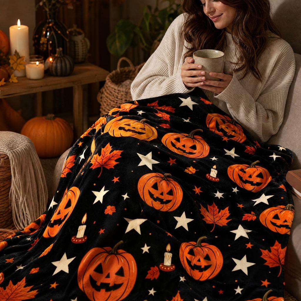 Cozy Halloween Flannel Blanket Soft Throw for Bed Couch and Sofa