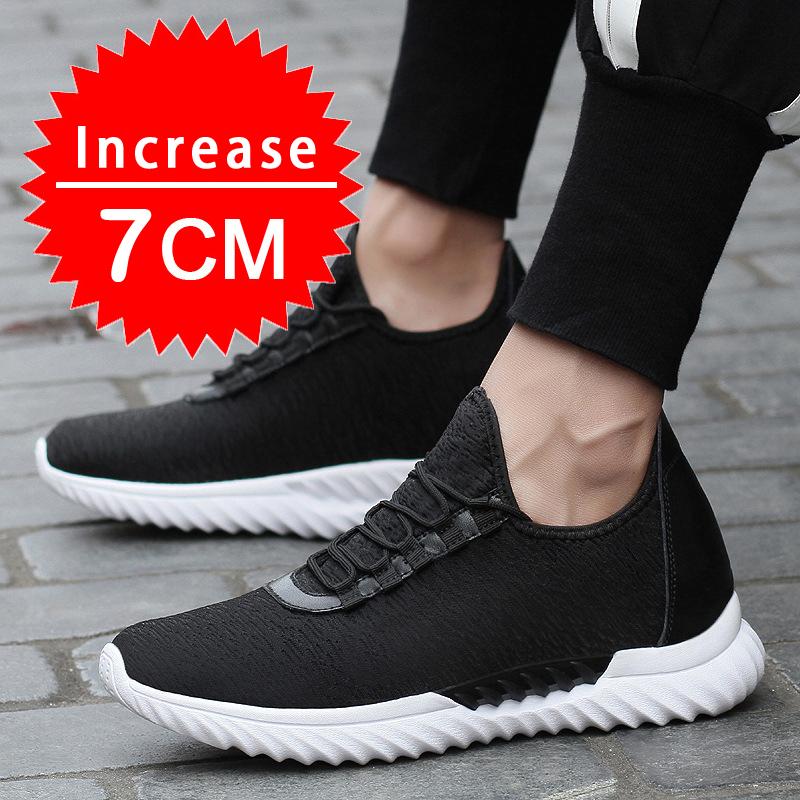 Fashion Men Breathable Mesh Elevator Shoes Height Increase Sneakers Shoes for Men 7CM Sports Shoes Invisible Inner Heightening Men