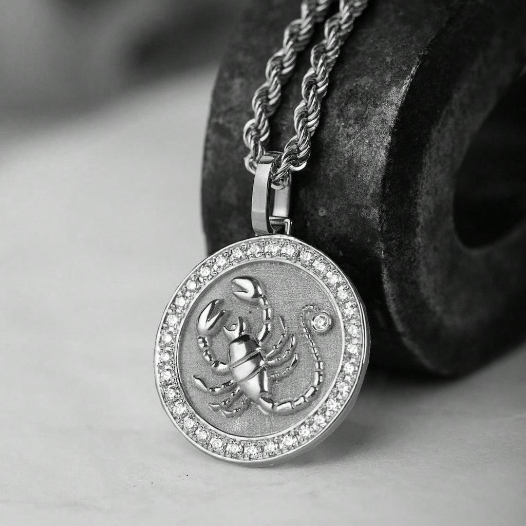 Elegant Gold Color Scorpion Pendant for Women Men Punk Scorpio White Rhinestones CZ Round Pendant Ancient Egypt Amulet Jewelry