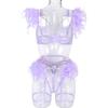 Lingerie Sexy Corrente de Metal Renda Pena Renda Sexy Terno de Três Peças