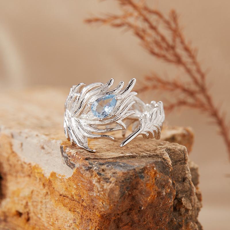 Natural Tanzanite Topaz Garnet Color Treasure Ring Women'S S925 Sterling Silver Feather Open Ring Earrings