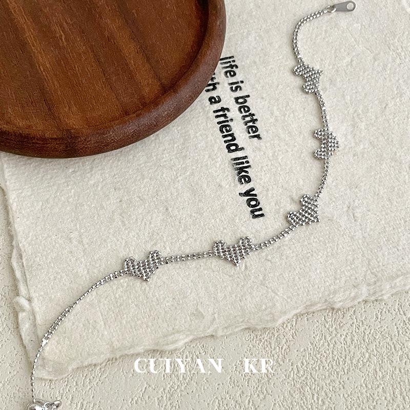 Cui Yan S925 Sterling Silver Korean Laser-Cut Heart Bracelet for Women - Simple, Light Luxury Fine Jewelry