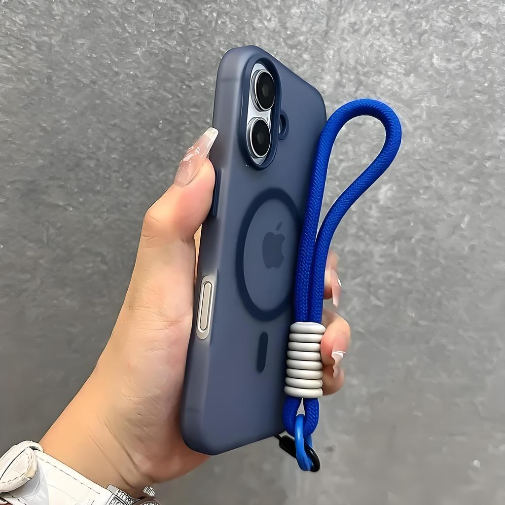 Contrast Lanyard Candy Color Case for Magsafe for iPhone 17 16 15 14 Plus 11 12 13 Pro Max 16e Hand Wrist Strap Matte Soft Cover