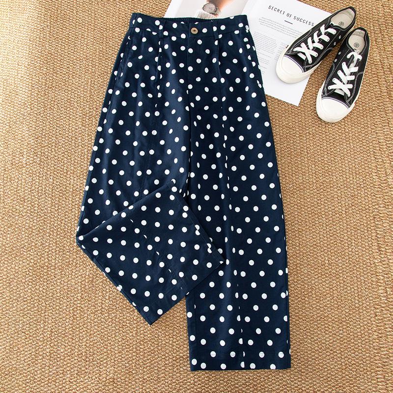 Vertical versatile polka dot nine-point straight-leg pants women's 1116 summer thin loose small casual wide-leg pants