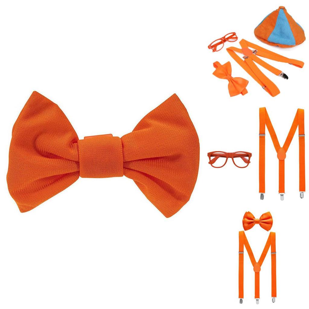 Disfraz de Blippi con tirantes ajustables de color naranja brillante y sombrero
