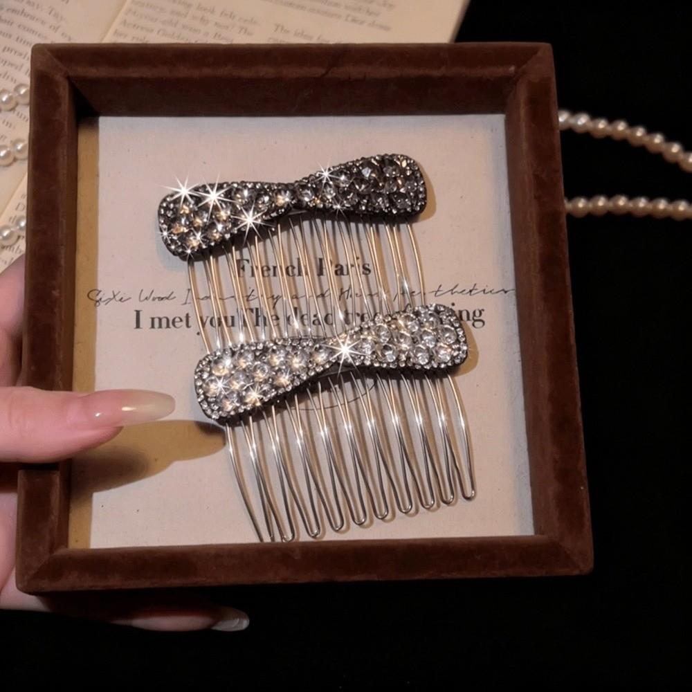 Silver Bow Hair Comb Bow Shape Updo Hair Comb Gifts Back-of-head Bun Hairbrush Updo Styling