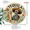 Tequila Day of the Dead Sign. 7.8x7.8 Inch Skeleton & Floral Metal Art for Home, Cafe or Garage.