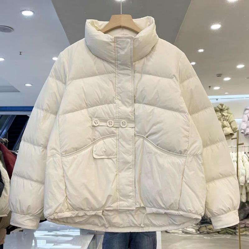 Down jacket short three-button bread jacket casual jacket stand-up collar white duck down warm fashion jacket