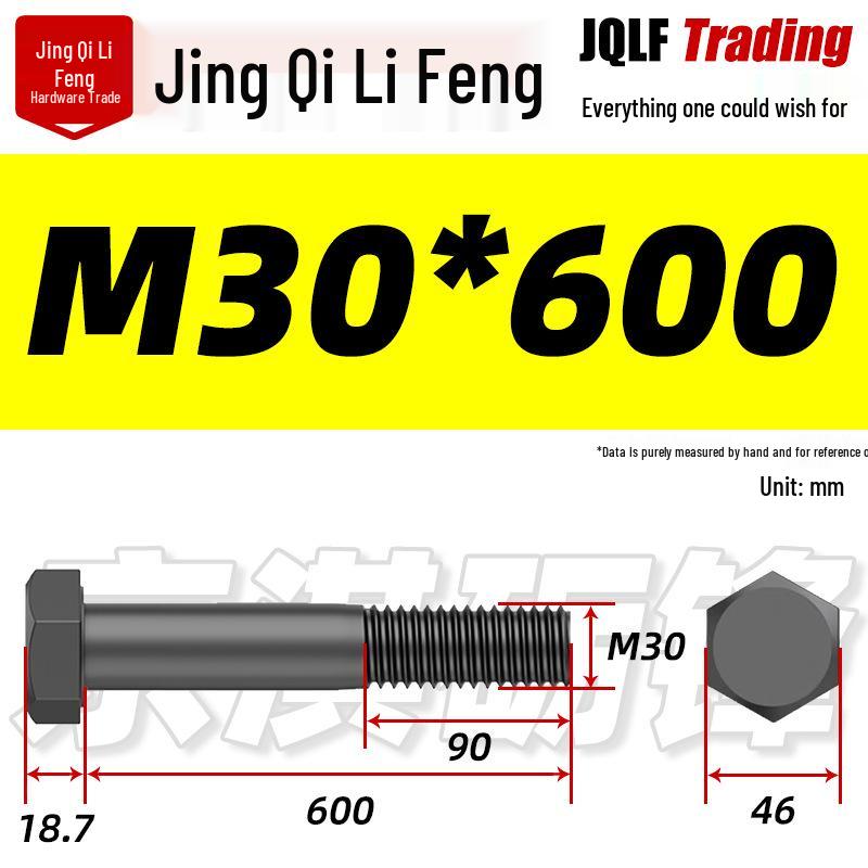 M27-M39 Grade 12.9 Blackened Half-Thread Hexagon Bolt