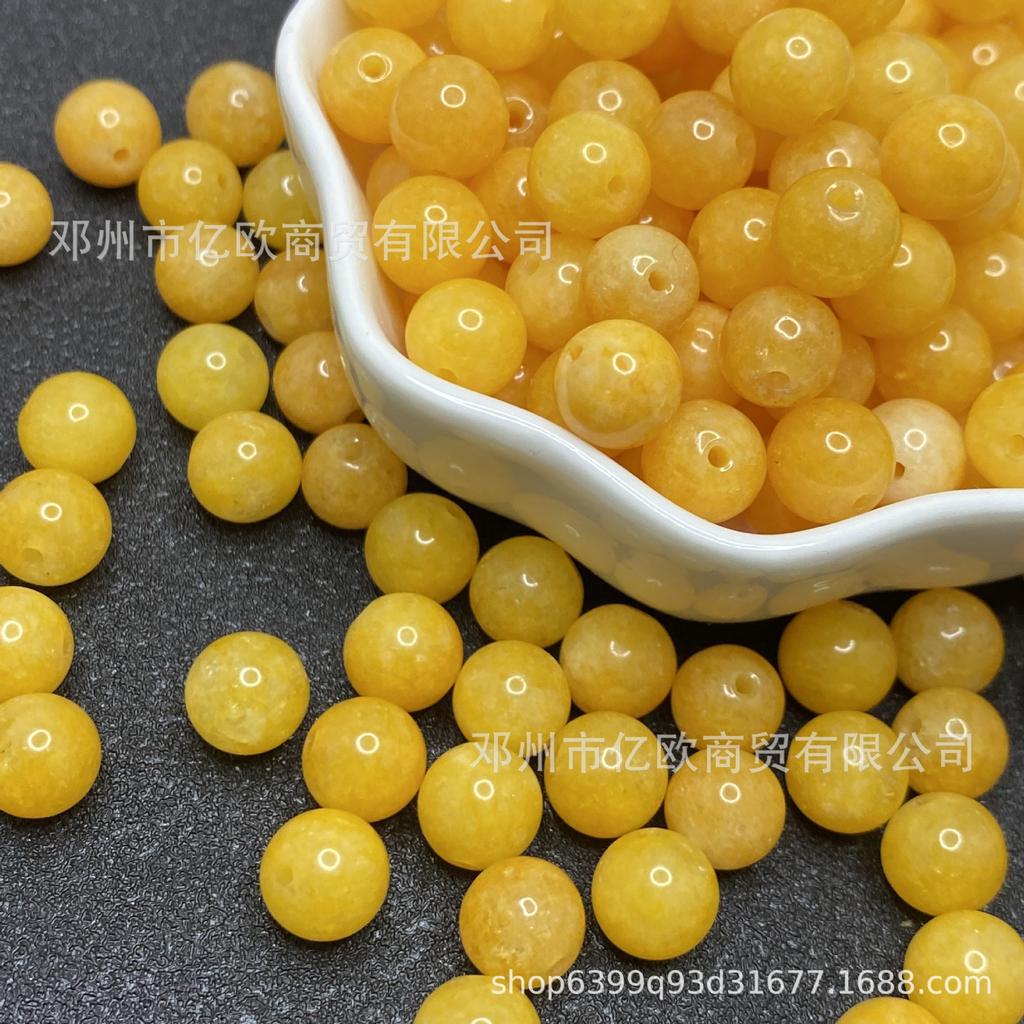 Amber Jade Chicken Fat Yellow Crystal Round Beads for DIY Jewelry Making - Multi-Treasure Accessories