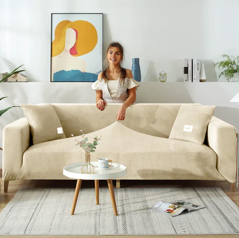Cover For 3-Seater Corner Sofa, Cream Velvet