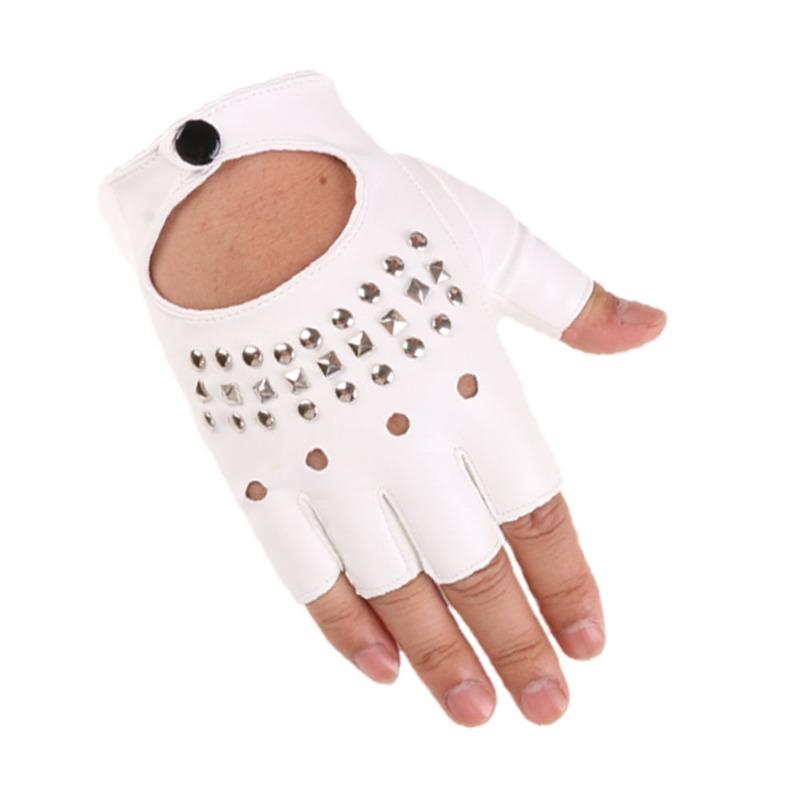 Street Dance Half-finger Gloves Men's Nightclub Pole Dance Rivet Gloves Performance Dancing Spring Summer Dance Performance Leather Gloves