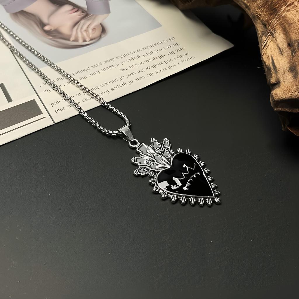 Gothic Bat Rose Heart Cross Pendant Necklace - Hip Hop Unisex Sweater Chain