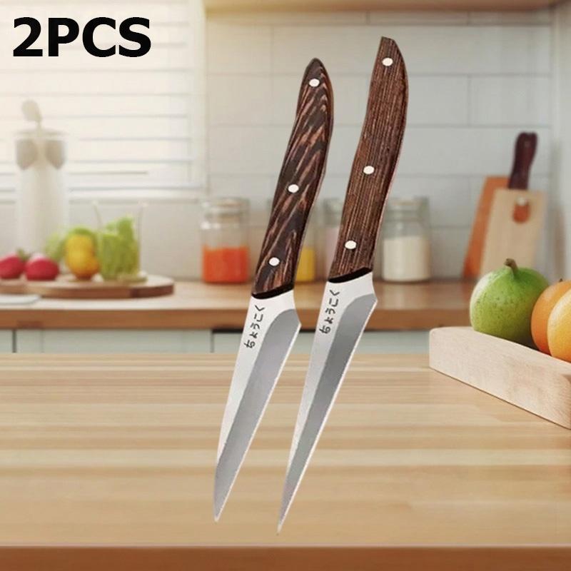 WXCOO 3pcs Stainless Steel Food Carving Knife Kitchen Fruit Peeling Utility Knife Professional Chefs Carving Knife Wood Handle
