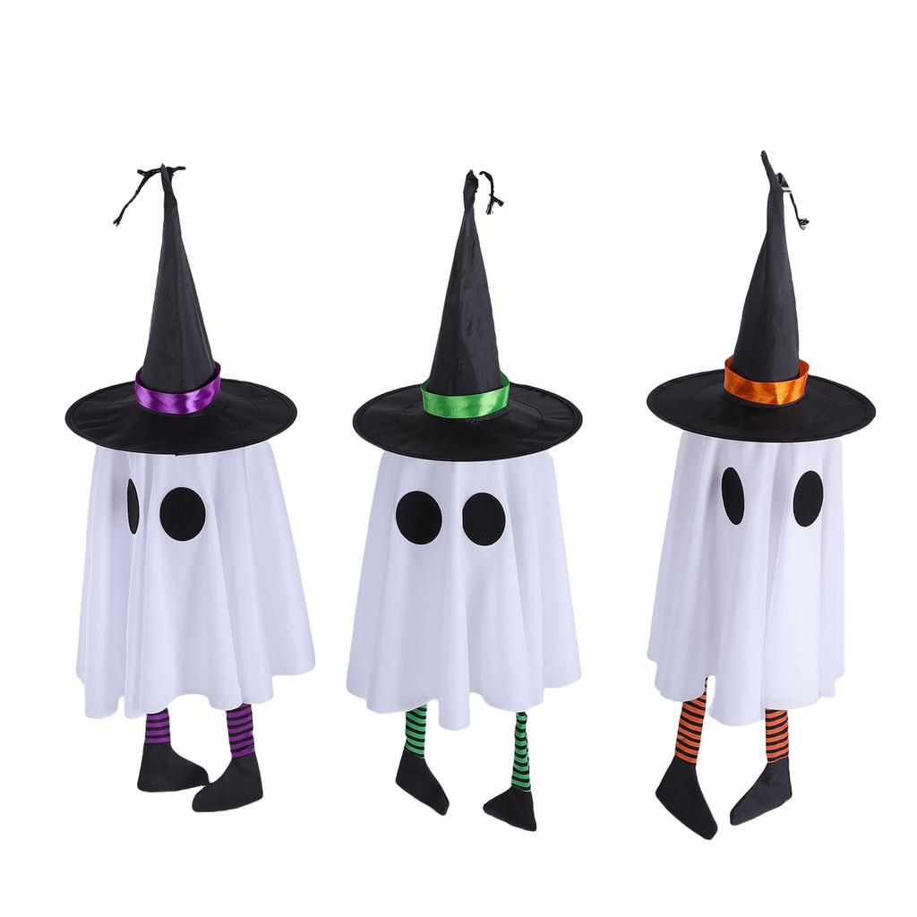 3 Pcs Light Up Ghosts Decor with Witch Hat Spooky Hanging Lighted Glowing Ghosts for Yard Garden Tree Porch