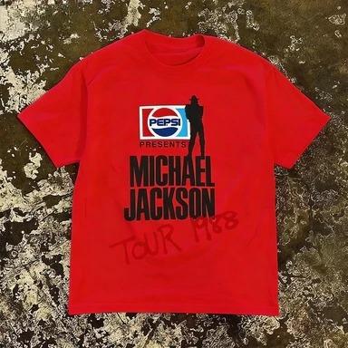 

Michael Jackson Tour 1988 Printed American Breathable Comfortable High-Quality Streetwear T-Shirt Y2k Ins Y2k Short Sleeves Classic M синій