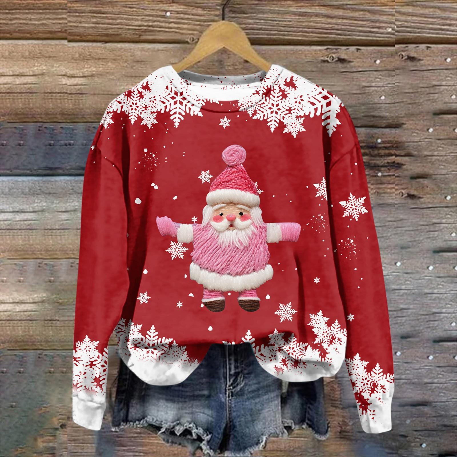 

Женская модная рождественская принтованная толстовка с длинным рукавом и круглым вырезом XL красный