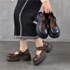 Johnature Thick Soled High Heels Pumps Genuine Leather Round Toe Thick Heel Women's Platform Shoes