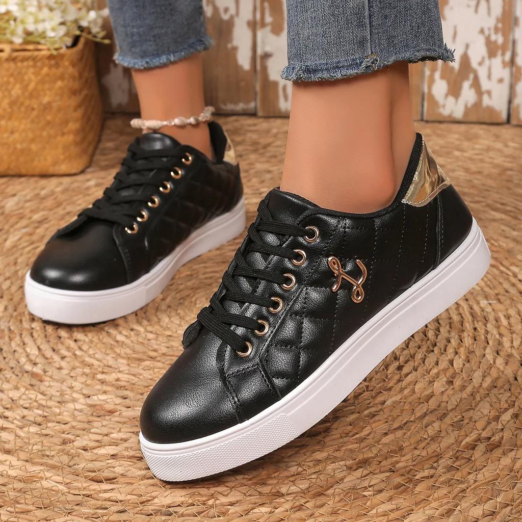 Women's Versatile Black Fashion Sneakers Platform Anti Slip Round Toe Strap Lightweight Casual Sneaker Shoes Tenis Femenino