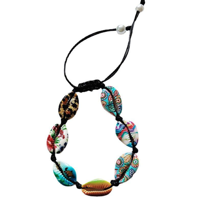 Handmade Bohemian Bracelet with Natural Shell Beads and Waxed Cord