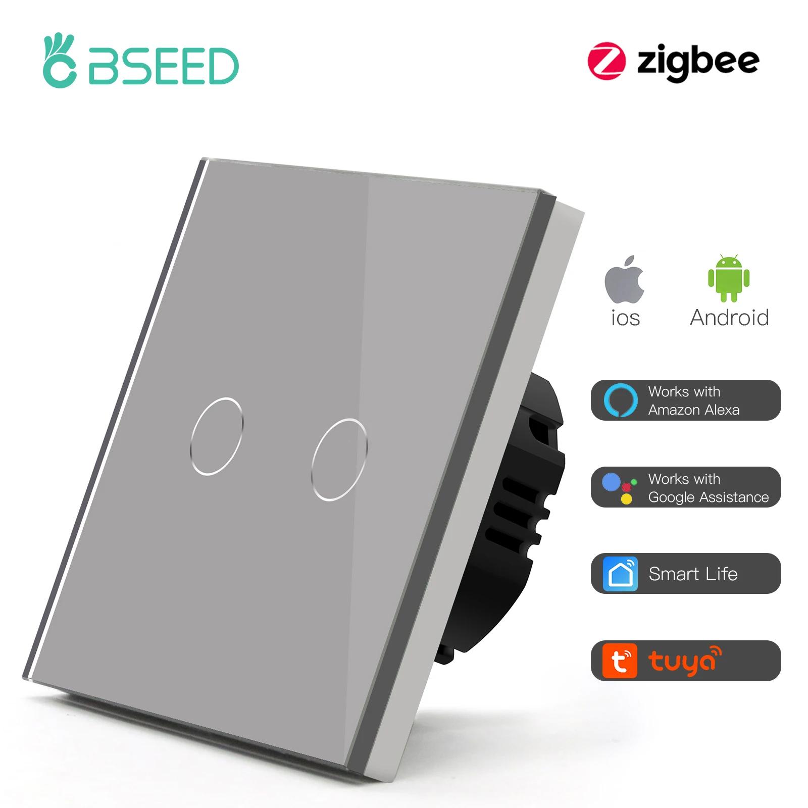 

BSEED Zigbee 1/2/3Gang Touch Switches Smart Wall Light Switch Tuya Google Smart Life Alexa App Control Glass Panel No Neutral EU standard