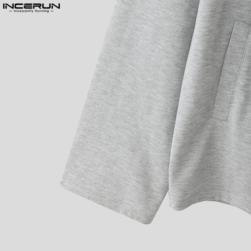 INCERUN Men Oversized Tie Up Long Sleeve Solid Casual Loose Pullovers Tops