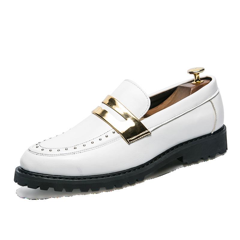 

Парикмахер Кожаная обувь Мужская Тренд Глянцевая обувь Британская Повседневная обувь Деловая Платье Мужская обувь 43 белый