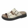 Summer Slippers Women's Outer Wear New Flat-bottomed One-character Square Buckle Thick-soled Beach Women's Shoes Cool Slippers Women's