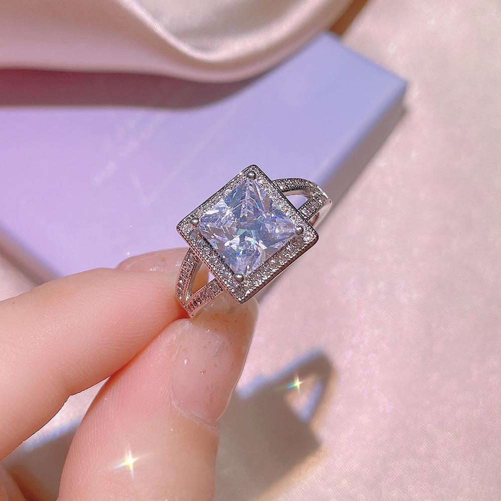 Exquisiter Damen Zirkon Ring Glänzender AAAA Zirkon Geometrischer Ring Silber Damen Party Schmuck Hochzeit Brautschmuck Ring