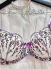 Floral Embroidered See-Through Lingerie Set with Sexy Gathering Bra for Women