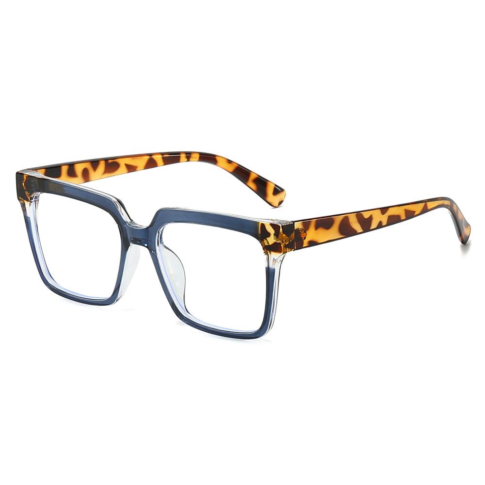 New TR Square Print Women's Blue Light Blocking Flat Glasses, European and American Fashionable Versatile Frames