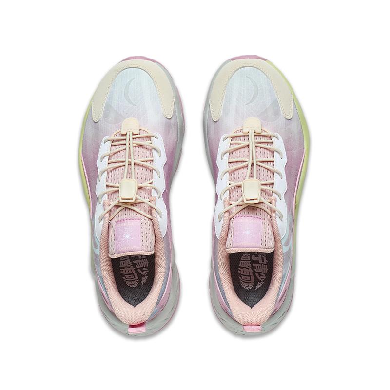 Li Ning Youth  Childrens Glow In The Dark Shock Absorbing Rebound Casual Shoes Kids Shoes Pink Gray YKCT108-2