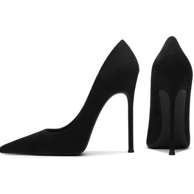 Wildleder spitze super hohe Absätze Damen dünne Absätze leichter Mund sexy Frühling und Herbst 2025 neue modische sexy schwarze Sohle einzelne Schuhe