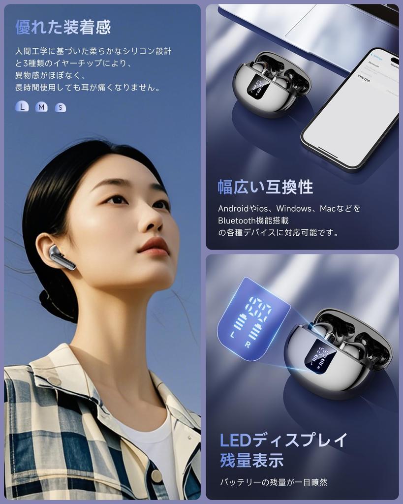 EUQQ Bluetooth Wireless Earbuds with Balanced Sound Bluetooth Full LED Noise Sound Perfect for Web and More 2-in-1 Quality, ANC+Transparency Mode,