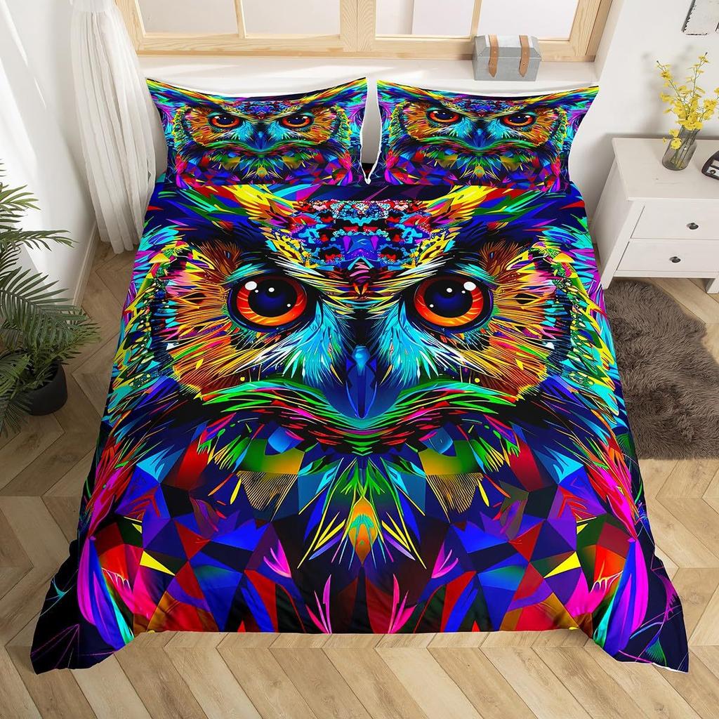 Home Textiles Owl Three-Piece Animal Digital Printing Quilt Pillowcase Bedding