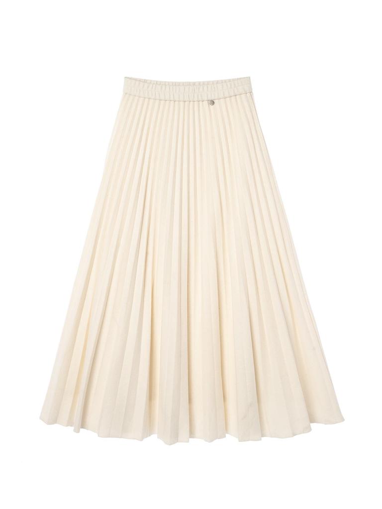 Baishiwang Women's High-Waisted A-Line Pleated Skirt, Autumn/Winter Long Loose Slimming Design.