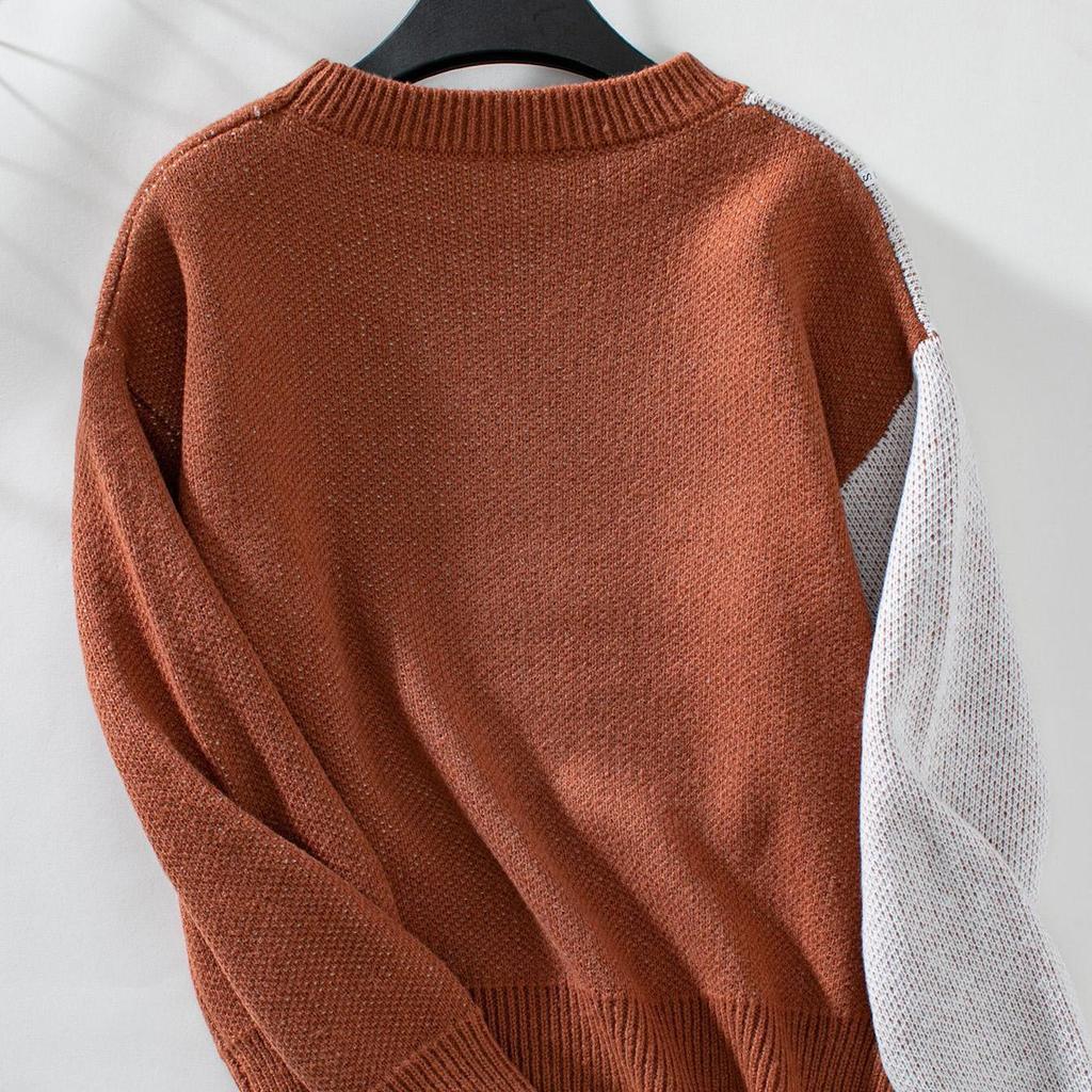 Herbst Winter Vintage Lose Langarm Top Print Strickjacke Strickwaren Oansatz Pullover