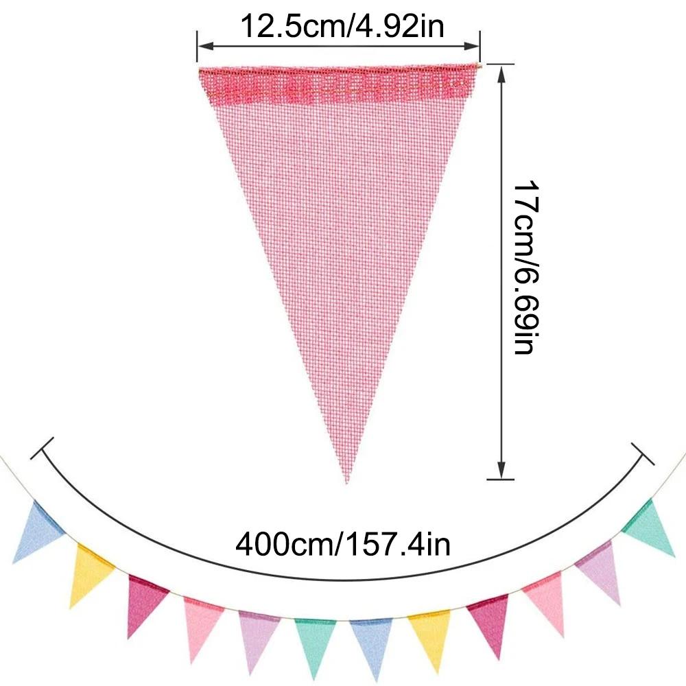 1PC Vintage Colorful Burlap Linen Bunting Flags Pennant For Happy Birthday Party Wedding Decoration Candy Bar