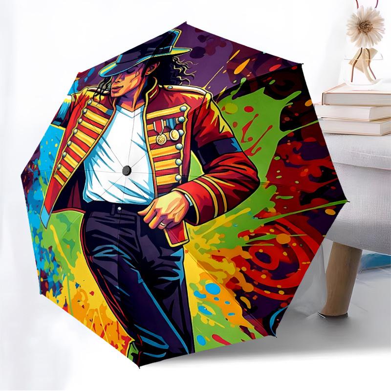 1 Stück Michael Joseph Jackson Automatischer Faltregenschirm, Tragbares faltbares Design, Lässiges Outdoor-Accessoire L1127037
