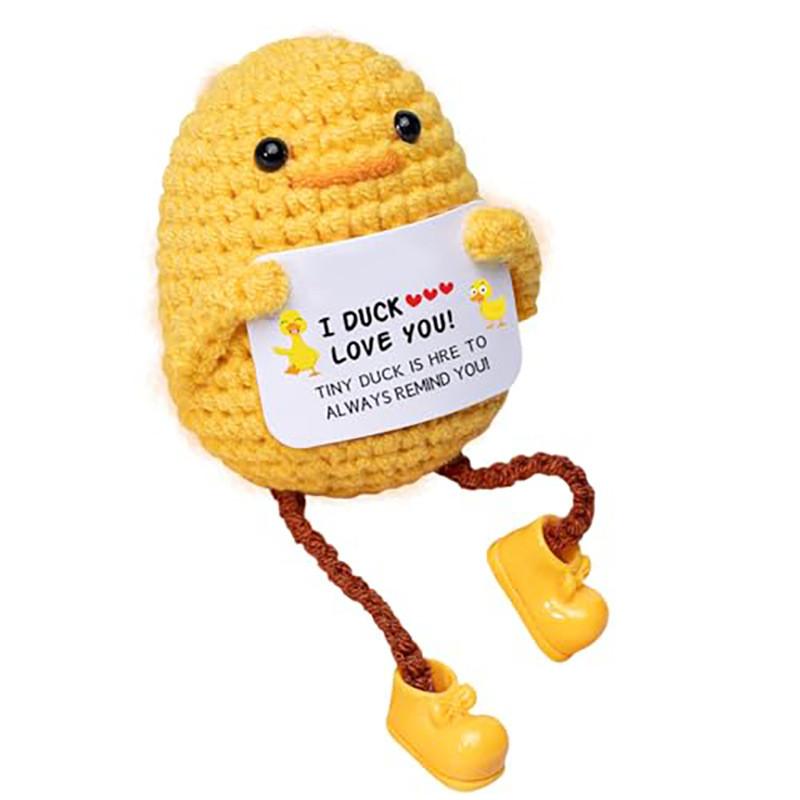 Little Yellow Duck Positive Crochet Animals Doll With Card Desktop Ornament Emotional Support Handmade Knitted Cheer Up Toy