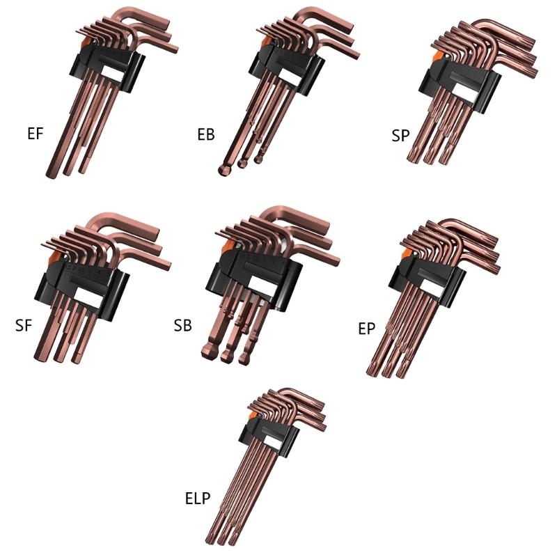 9Pieces L Type Double-End Screwdriver Hex Wrench Set Allen Key Hexagon Flat Ball Hexagonal Spanners Key Set Hand Tools