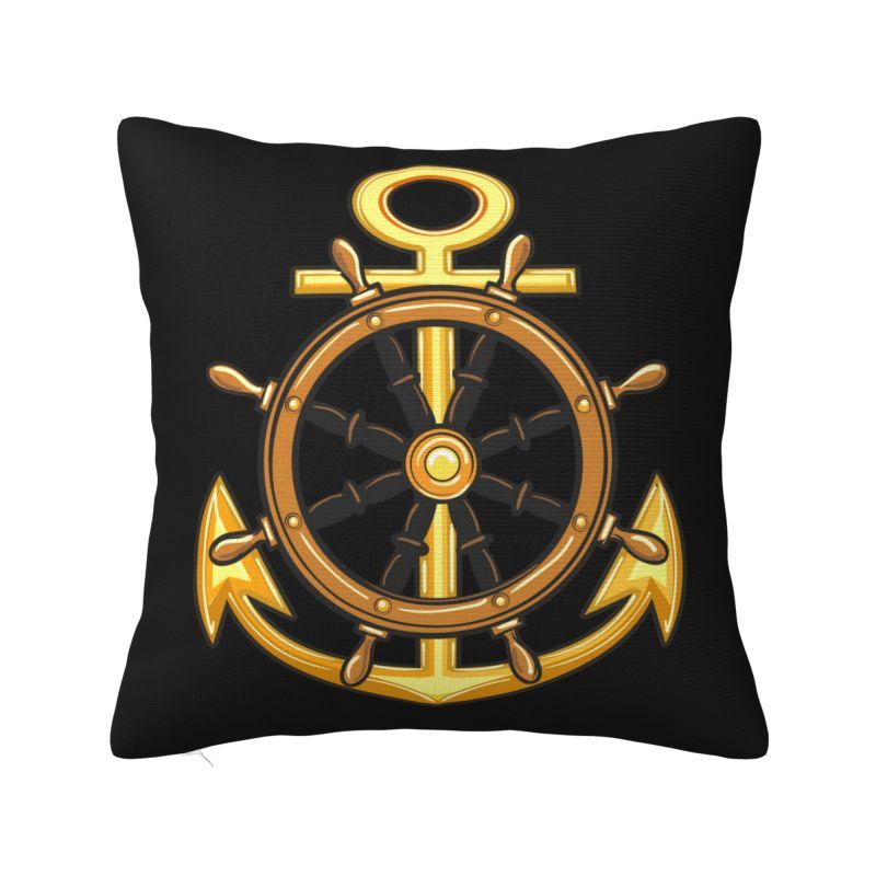 Luxury Navy Blue Stripes Nautical Anchor Boat Cushion Cover for Sofa Polyester Throw Pillow Case Home Decor 30x30cm 12x12in